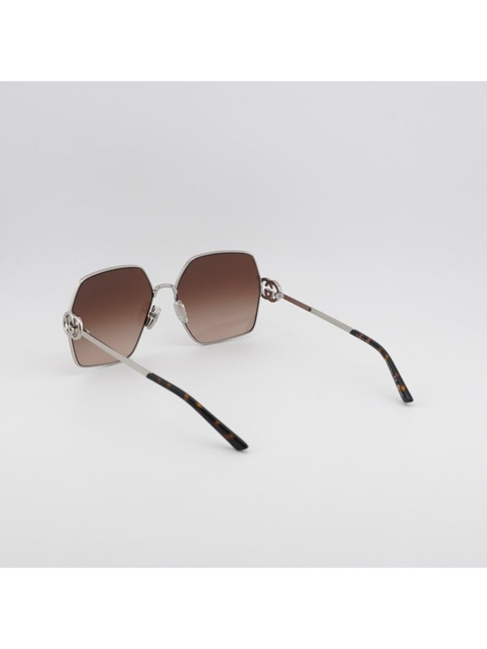 Gucci GG2163S 003 Sunglasses Silver Square Frame, Brown Gradient Lenses - Picture 9 of 10
